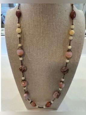 Earthy Boho Beaded Necklace with Rose Quartz & Jasper Style Stones